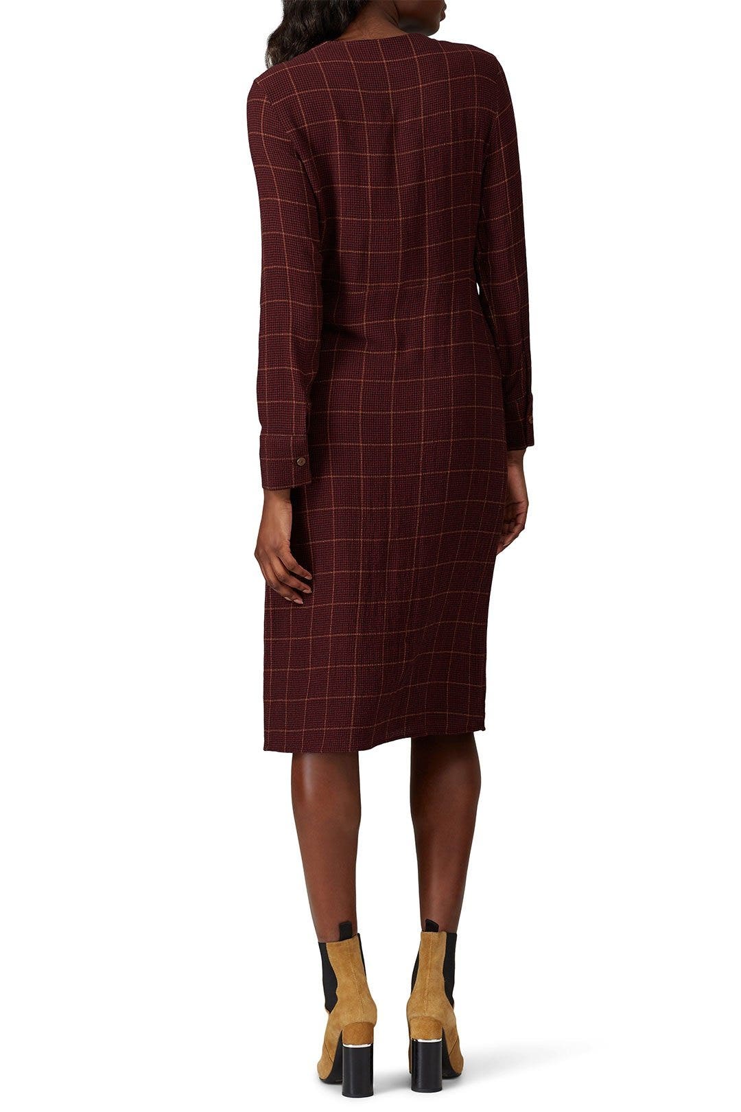 Burgundy Plaid Midi Dress by sita murt 2