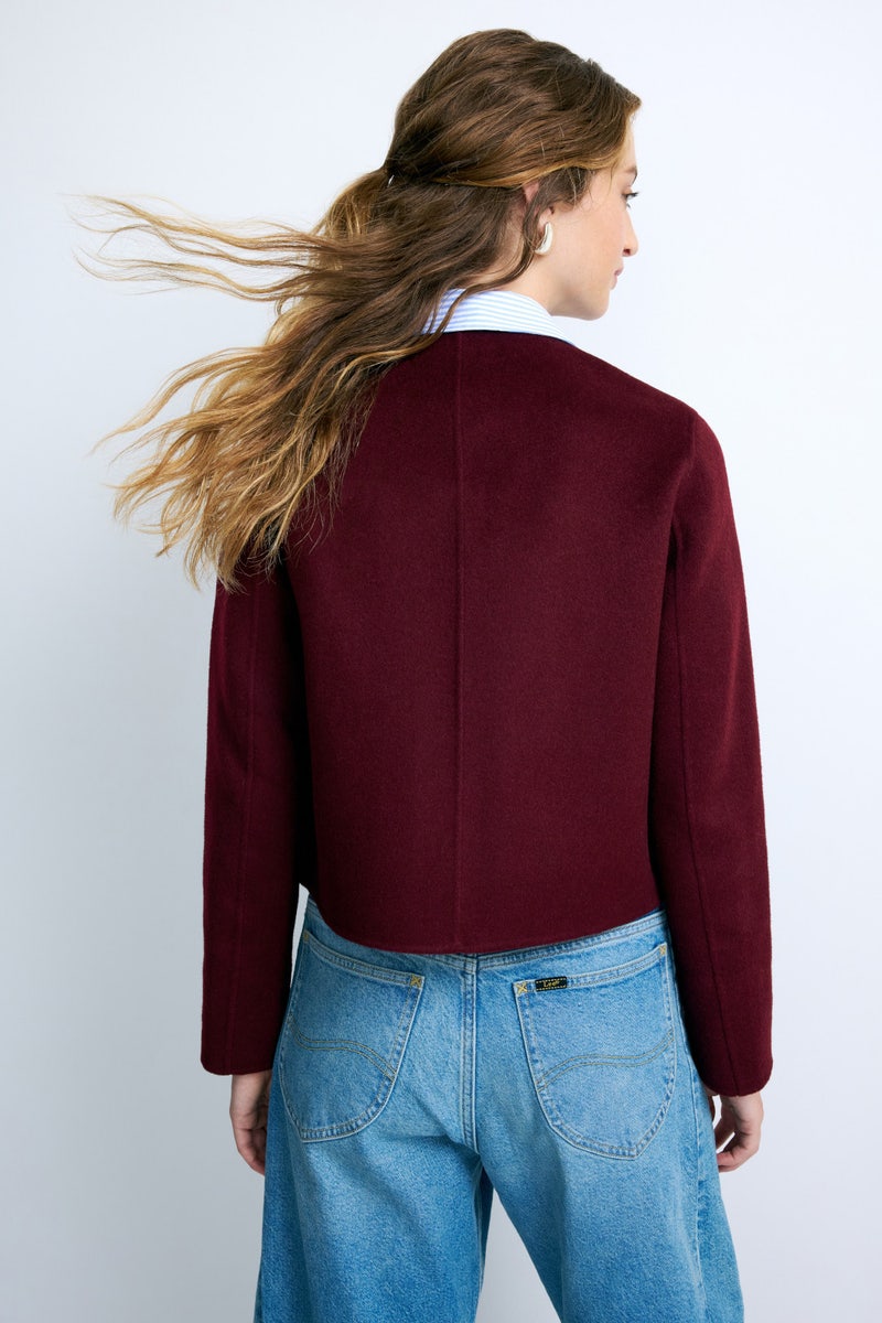 Burgundy Striped Collar Jacket by Claudie Pierlot - Photo 2