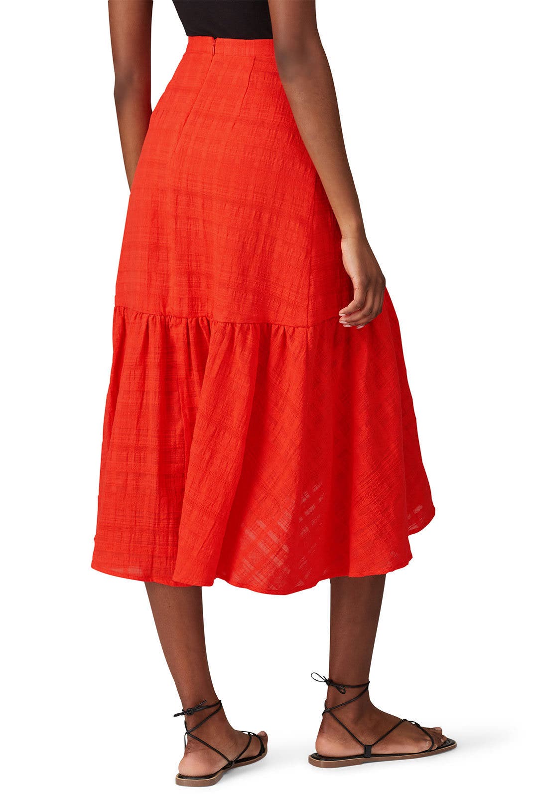 スカート Red Draped Ruffled Skirt Red Ruffle Midi Skirt by Rodarte X Universal Standard | Rent
