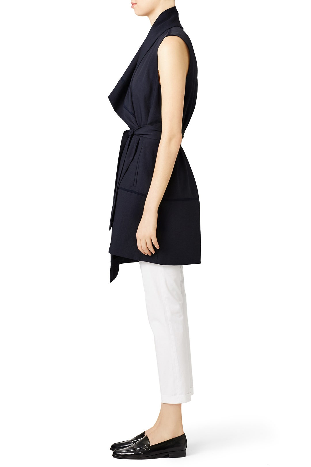 Navy Blue Asymmetric Frayed Trim Vest by VINCE. 2