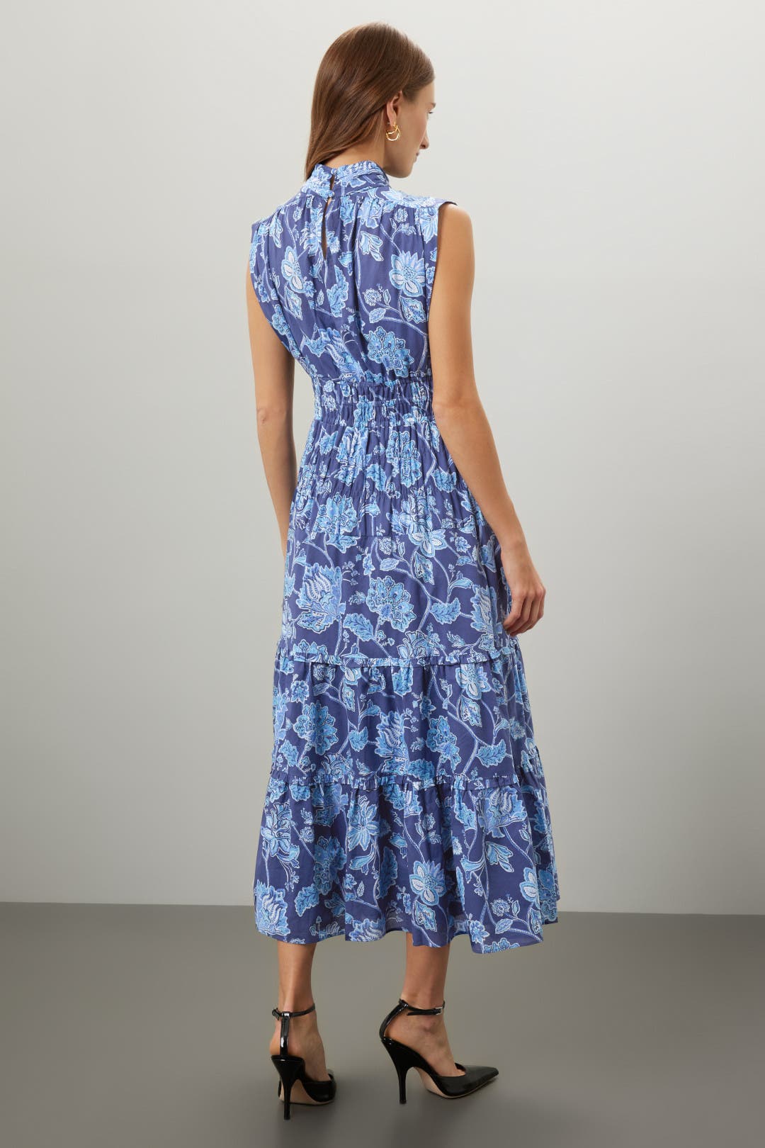 Blue Printed Smocked Midi Dress by Derek Lam 10 Crosby x RTR