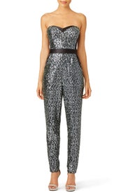 Silver Sequins Bustier Jumpsuit by Milly