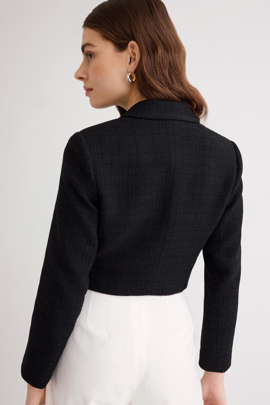 Cropped Tweed Button Up Blazer by Sandro 2