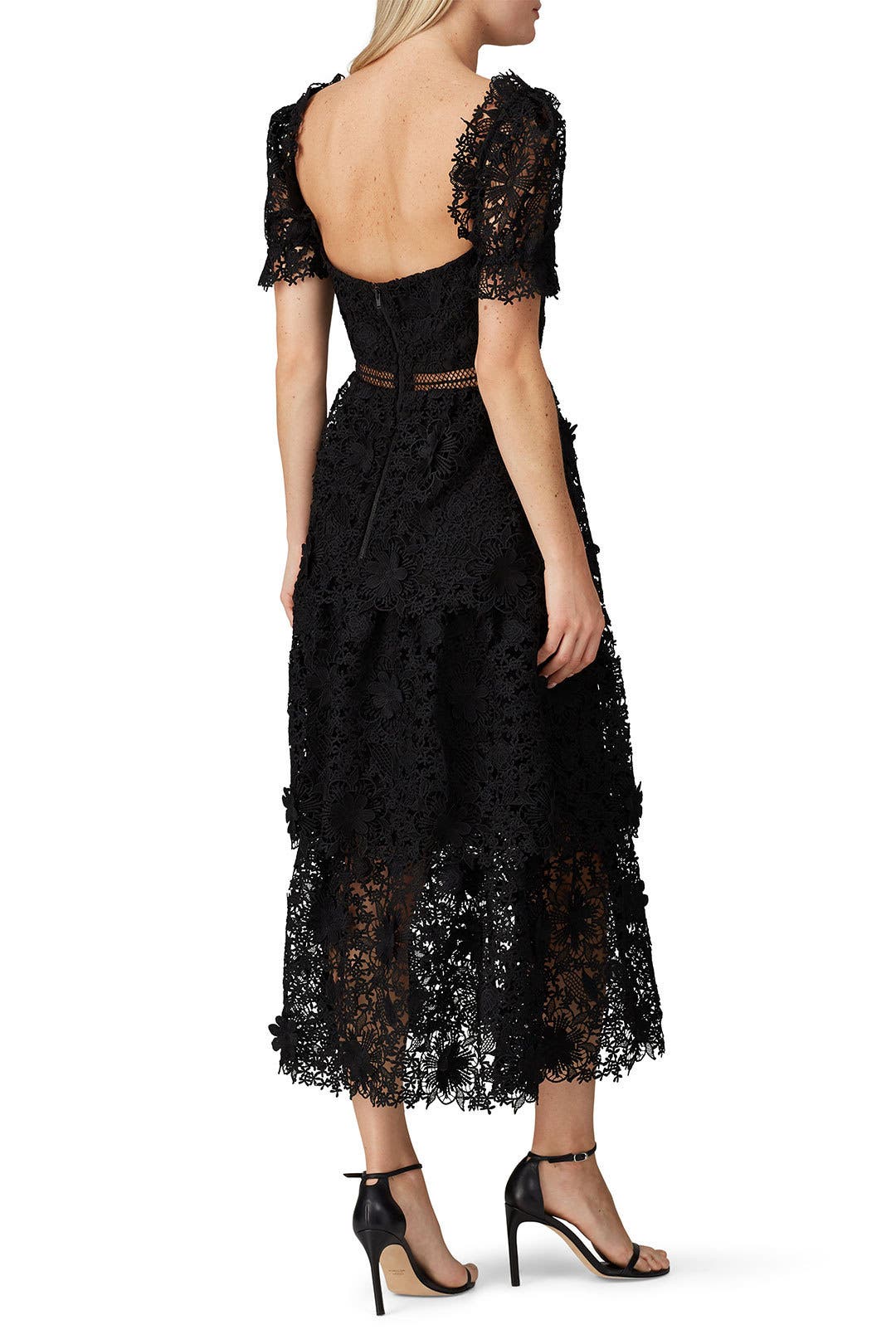【SELF PORTRAIT】Black Dot Mesh Tiered Maxi Dress Black Dot Mesh Tiered Maxi Dress – self-portrait-US