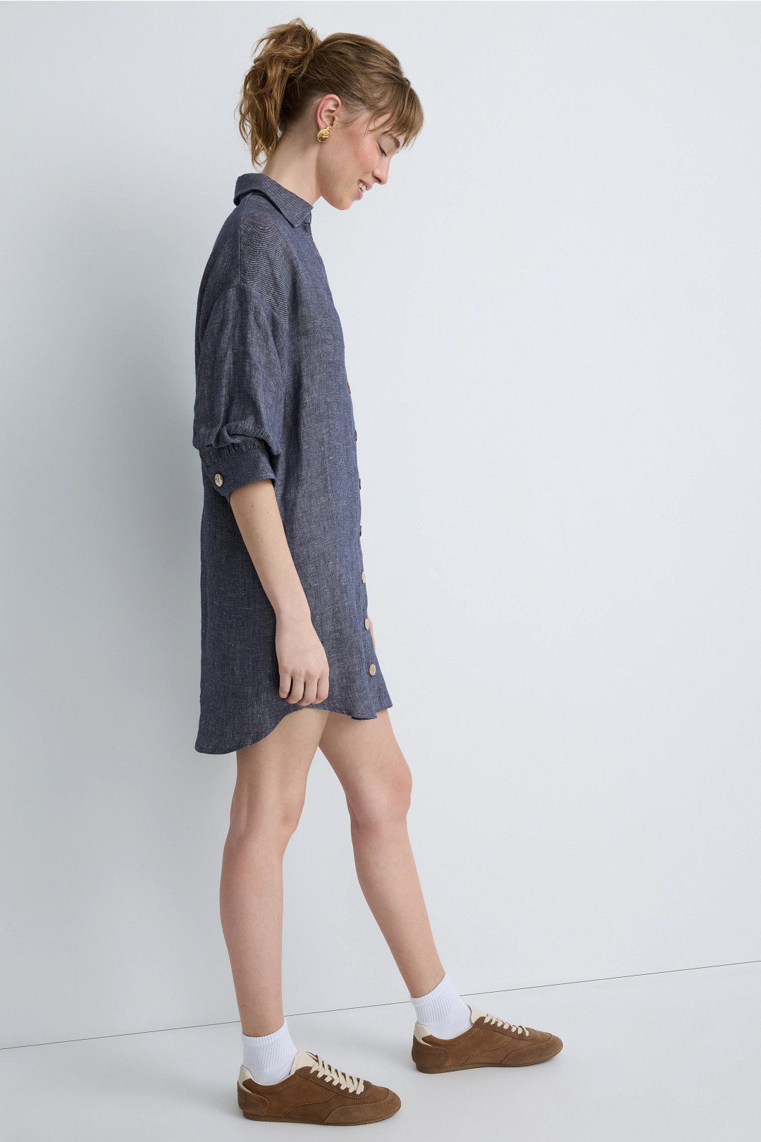 lantern sleeve shirt dress Stripe Shirt Collar Lantern Sleeve Casual Maxi Dresses-Multicolor [Pre  Order]