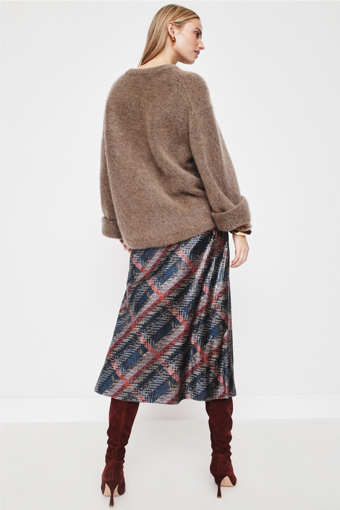 Gea Sequin Tartan Skirt by Aldomartins 2