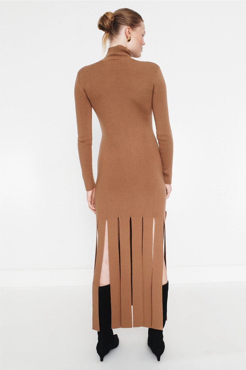 ferry brown basic dress product info and reviews Rib-Knit Boat-Neck Long-Sleeve Maxi Dress in Chocolate Brown - M main image 0