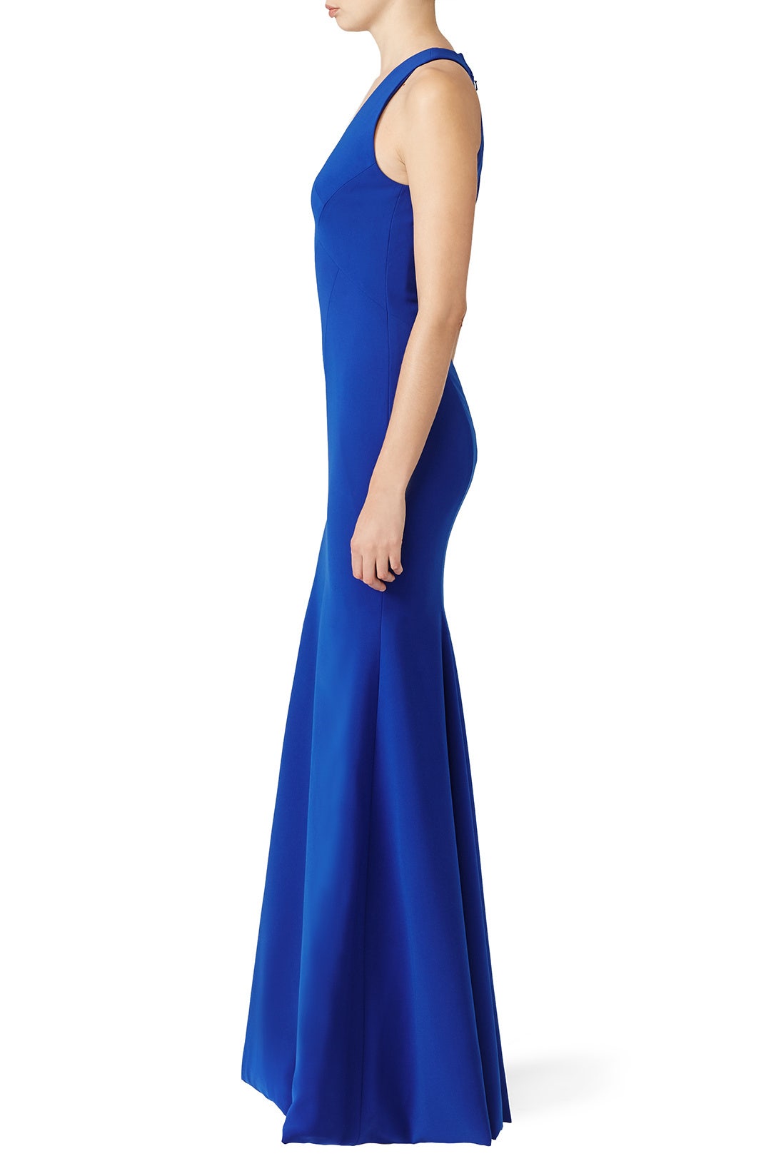 blue dress for baby girl Leila Navy Blue Mermaid Deep V Neck Satin Long Prom Dress with Appliques main image 0