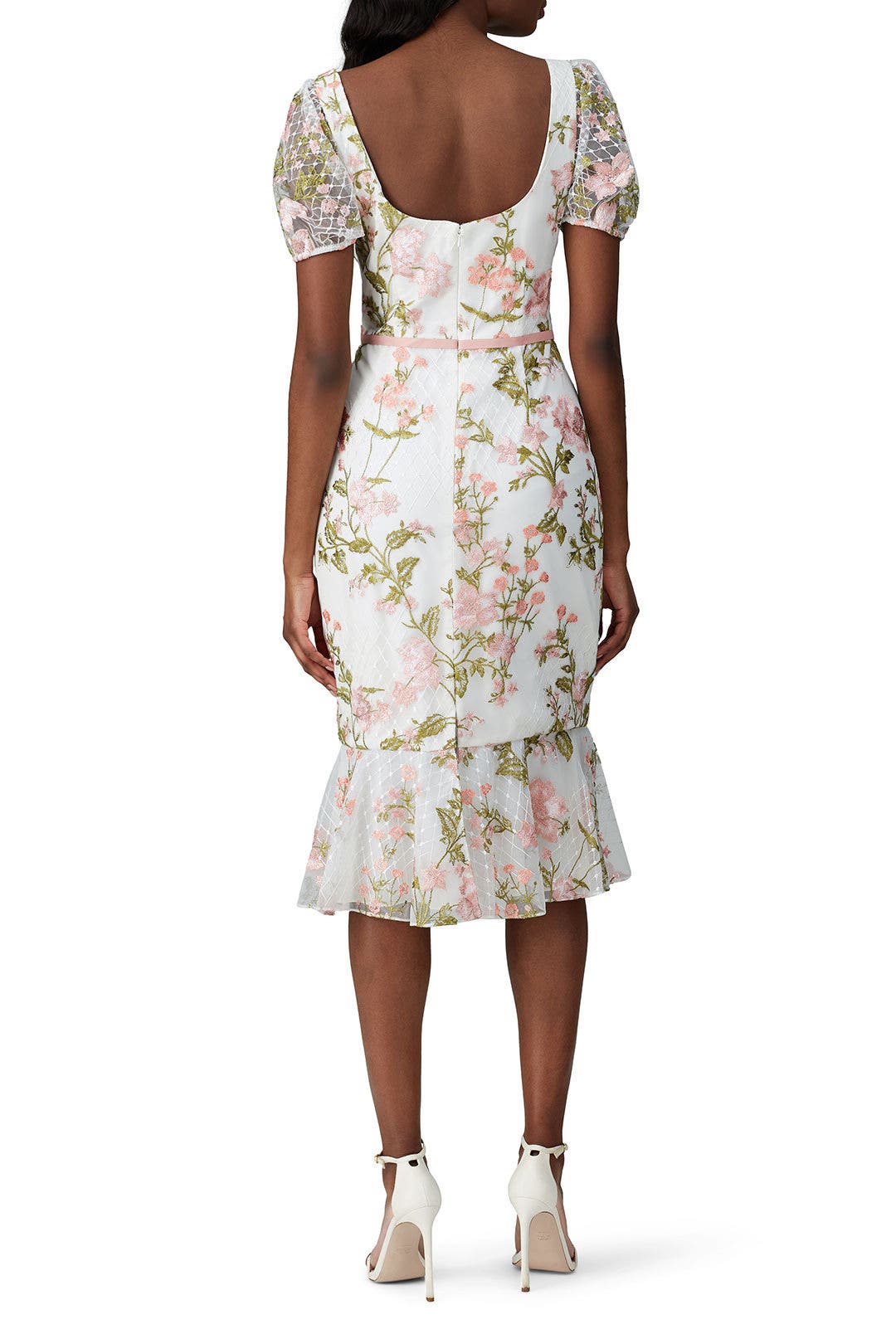 Floral Embroidered Puff Sleeve Dress by Marchesa Notte