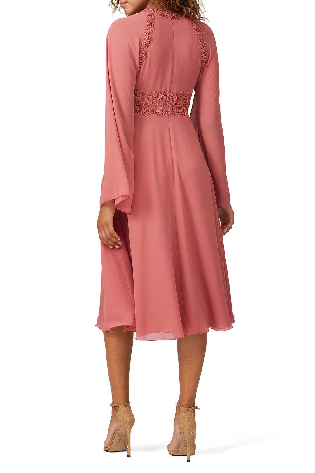 Pink Lace Long Sleeve V-Neck Dress by Giamba 2