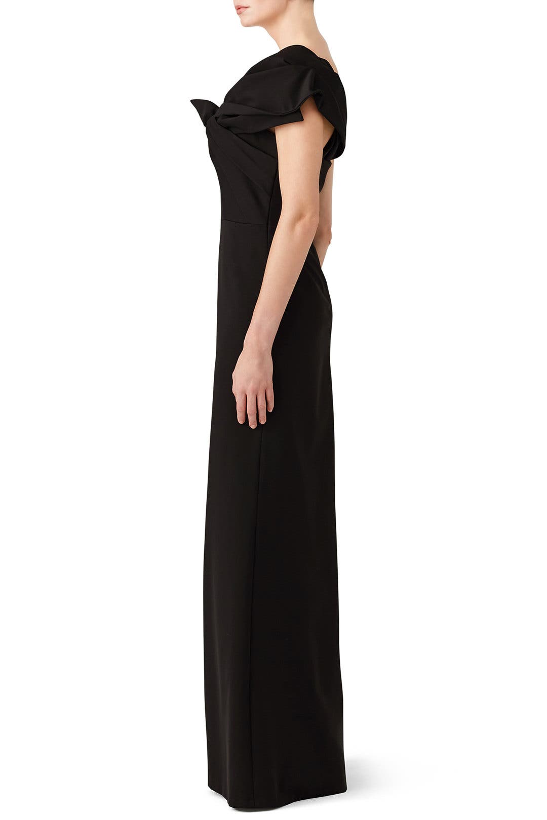 aidan mattox black bow crepe gown
