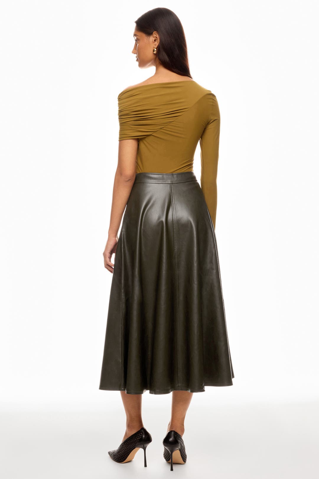 Olive Faux Leather Circle Skirt by Peter Som x RTR | Rent