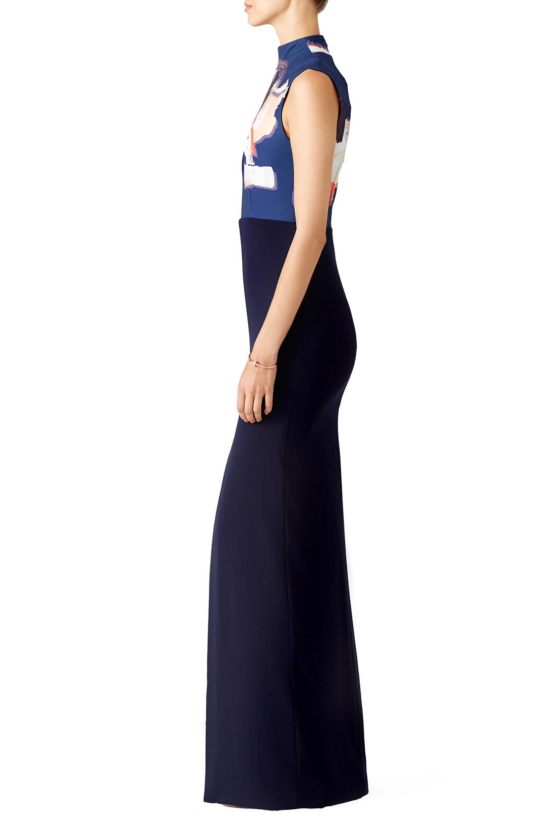 Navy Print Panel Gown by Solace London | Rent the Runway