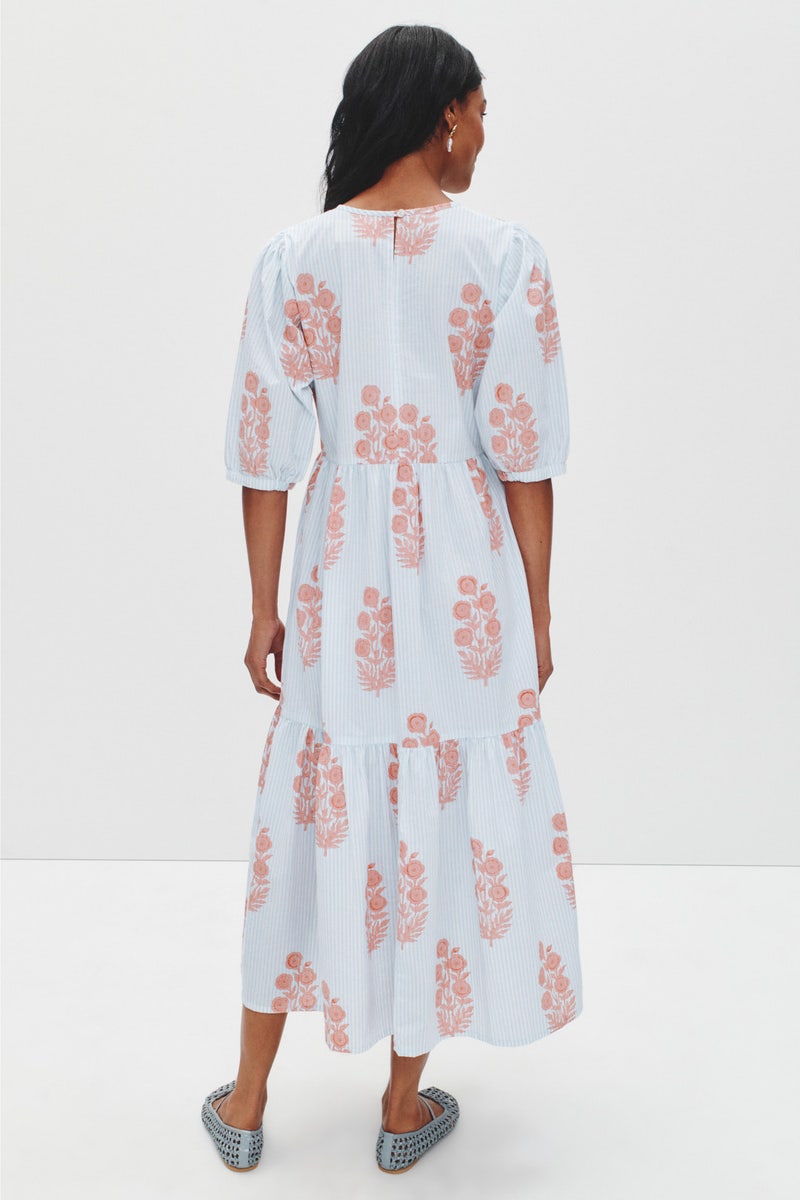 Blue Floral Gaia Dress by SZ Blockprints - Photo 2