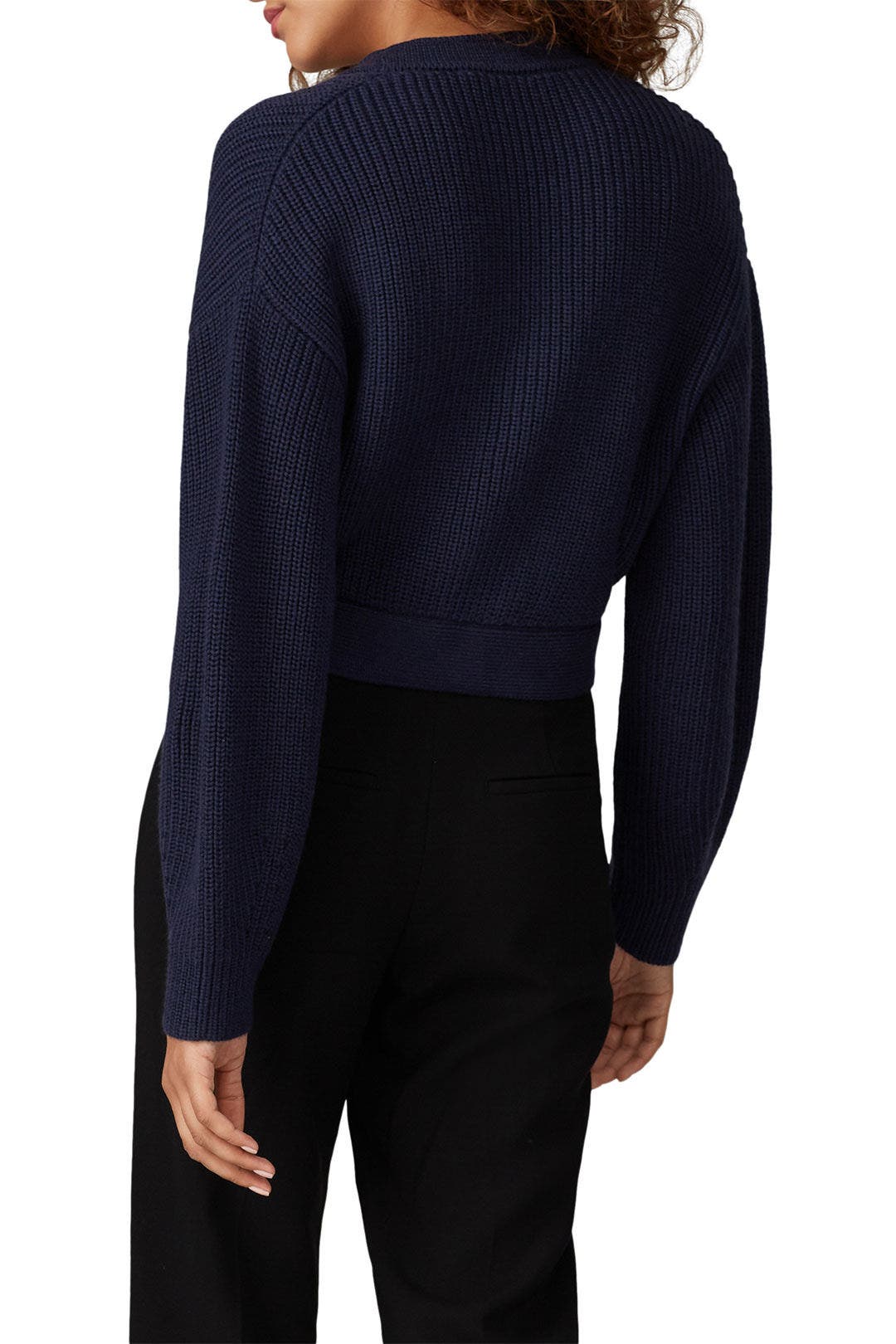 Navy Cropped Belted Cardigan by LAPOINTE 2