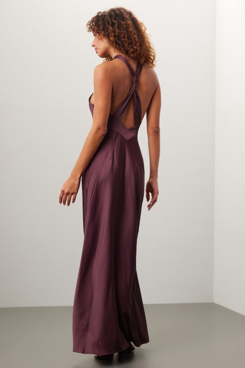 26269 High Halter Neck Stretch Satin Gown main image 1