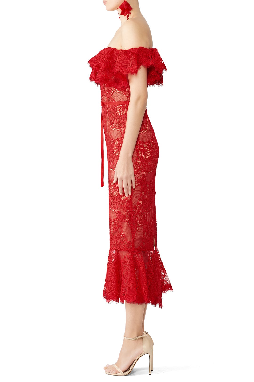 Red Laced Cocktail Dress by Marchesa Notte 2