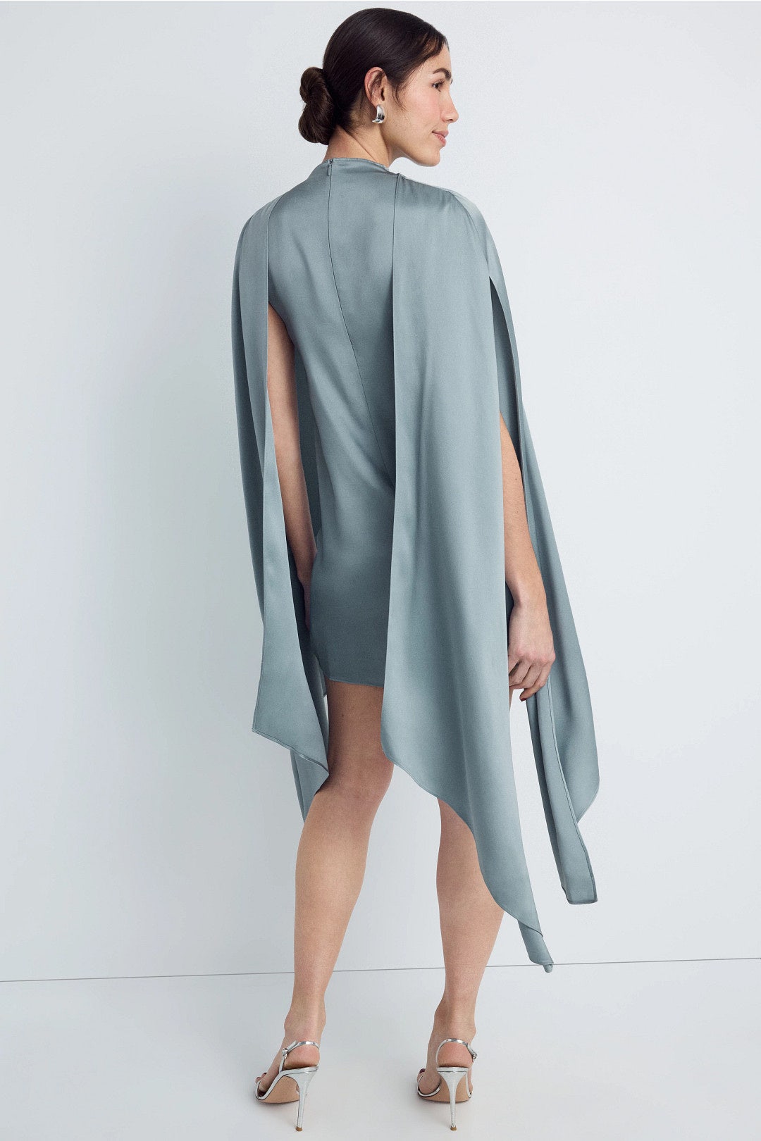 Satin Cape Sleeve Mini Dress by LAPOINTE 1