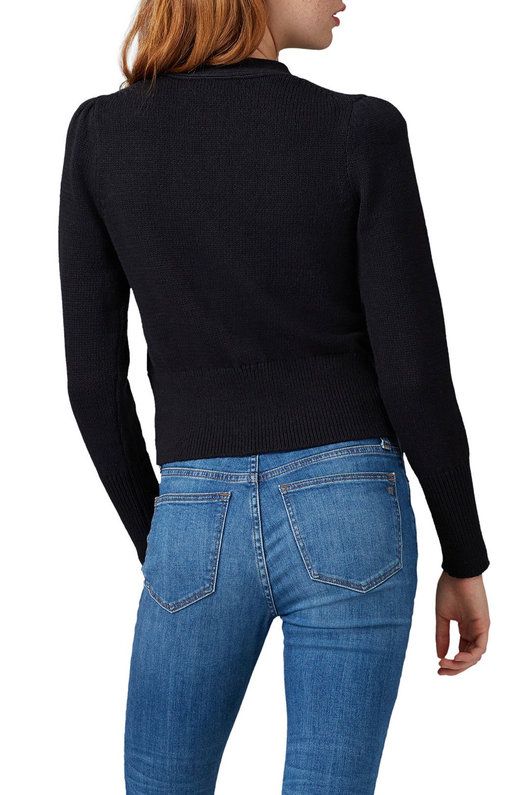 Black Puff Shoulder Cardigan by White + Warren 2