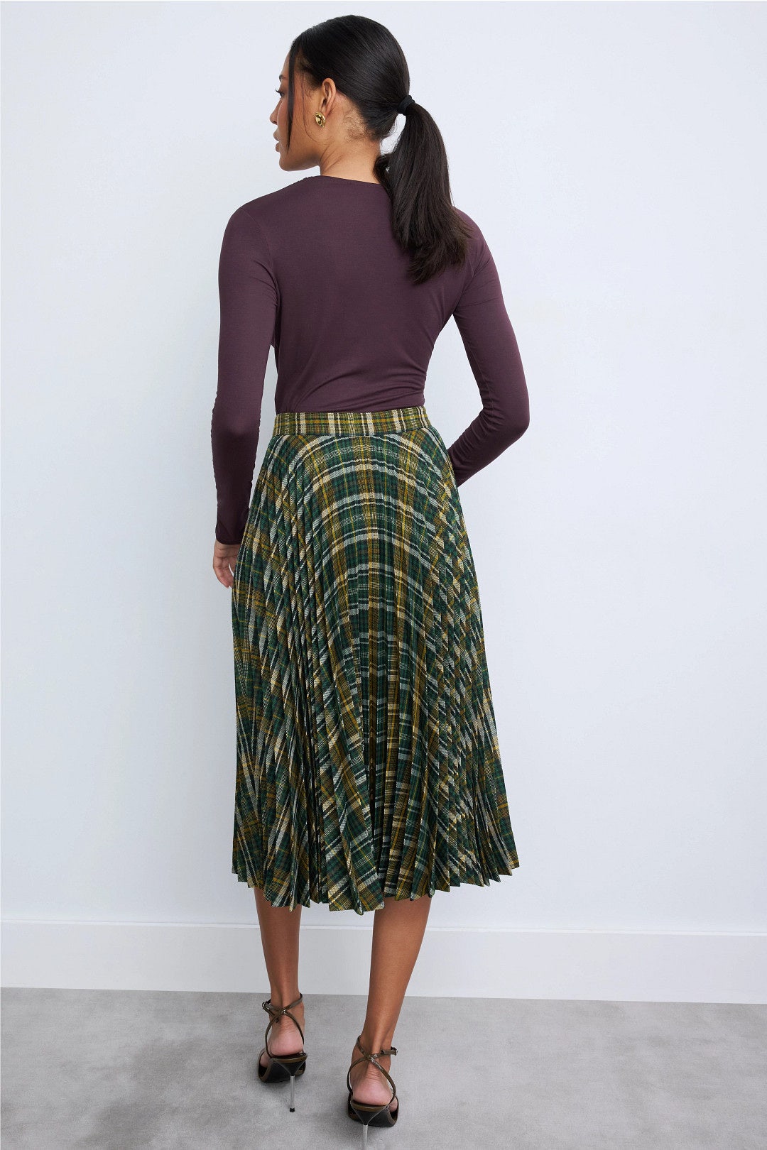 Pleated Plaid Midi Skirt by PLAN C x RTR 2