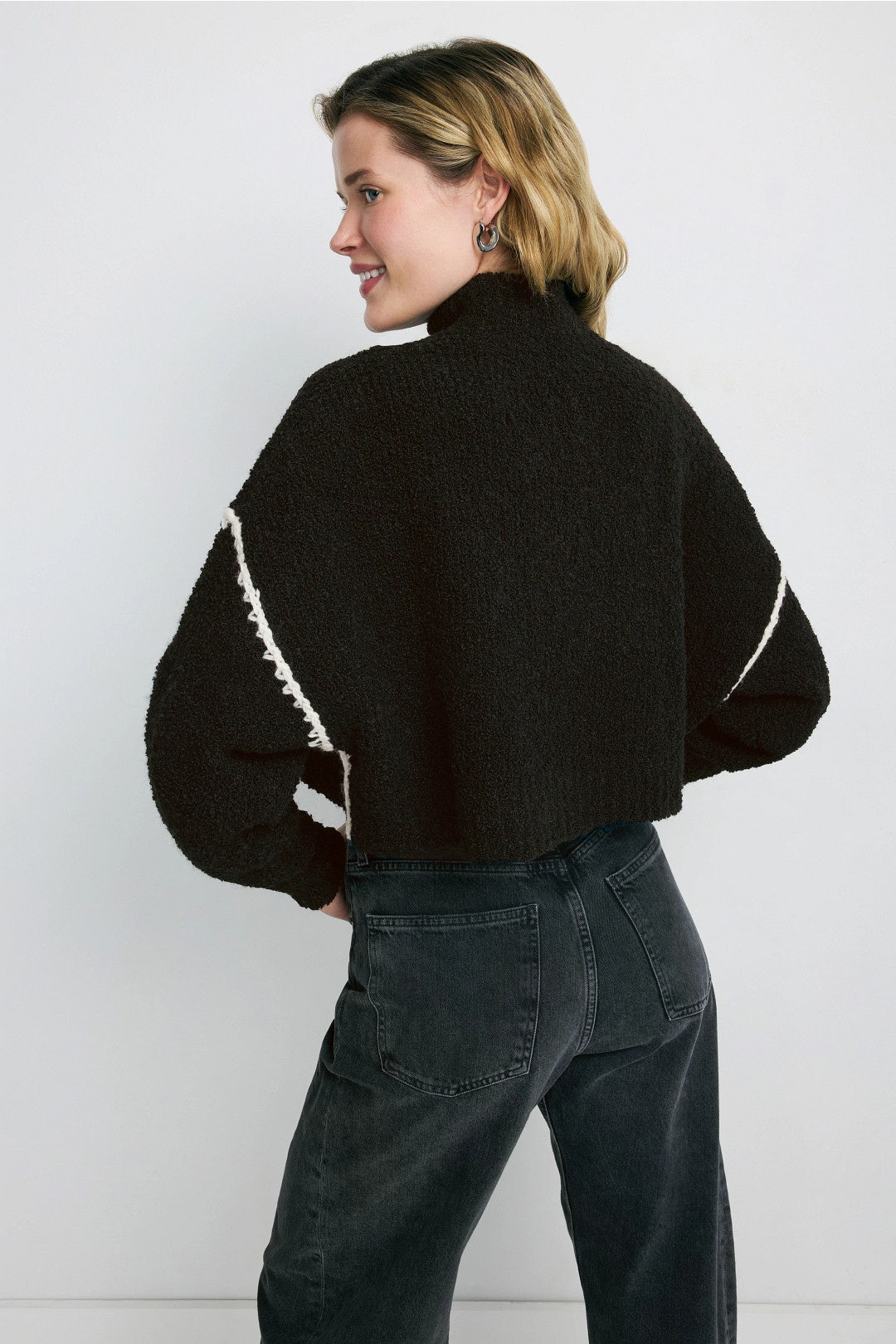 Contrast Stitch Cropped Hampton Sweater