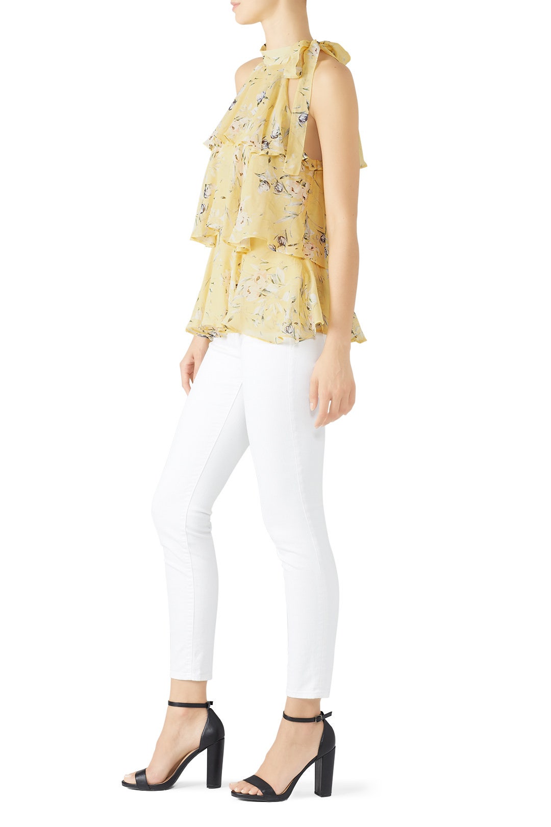 Yellow Floral Tiered Top by ML Monique Lhuillier 2