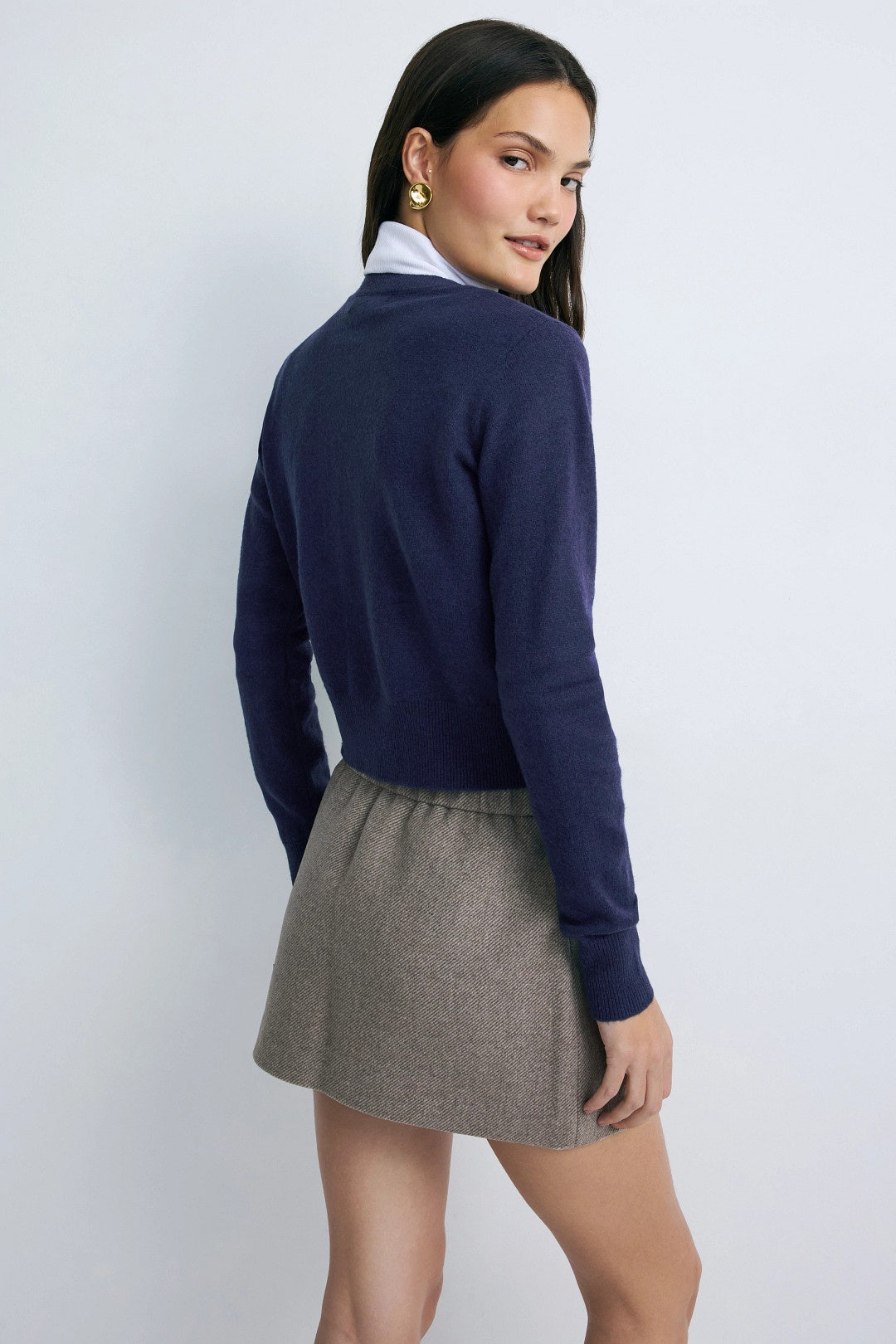 Navy Brushed Knit Cardigan With Sparkle Buttons