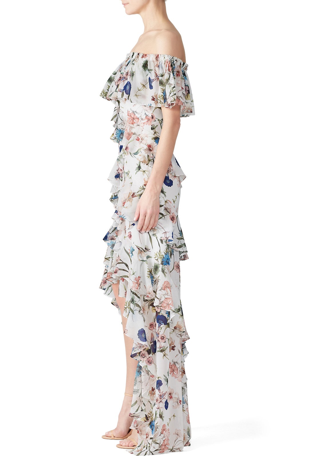 White Floral High Low Maxi by Badgley Mischka 2