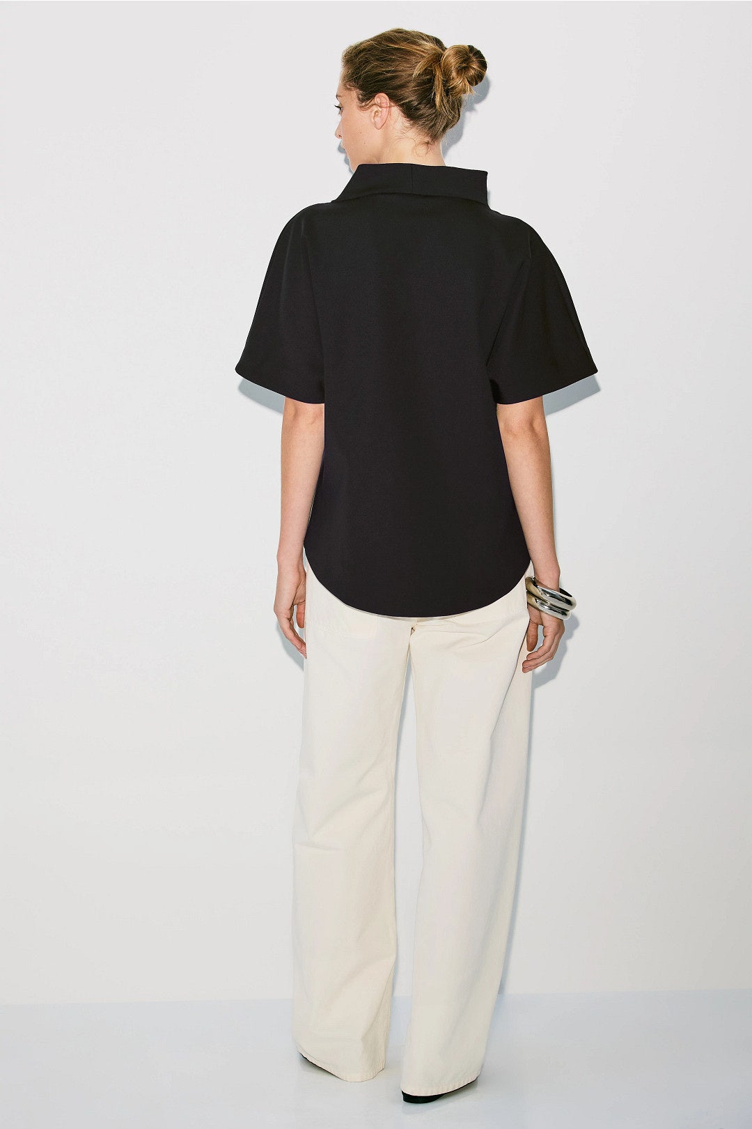 Black Crepe Mock Neck Top by Natori 2