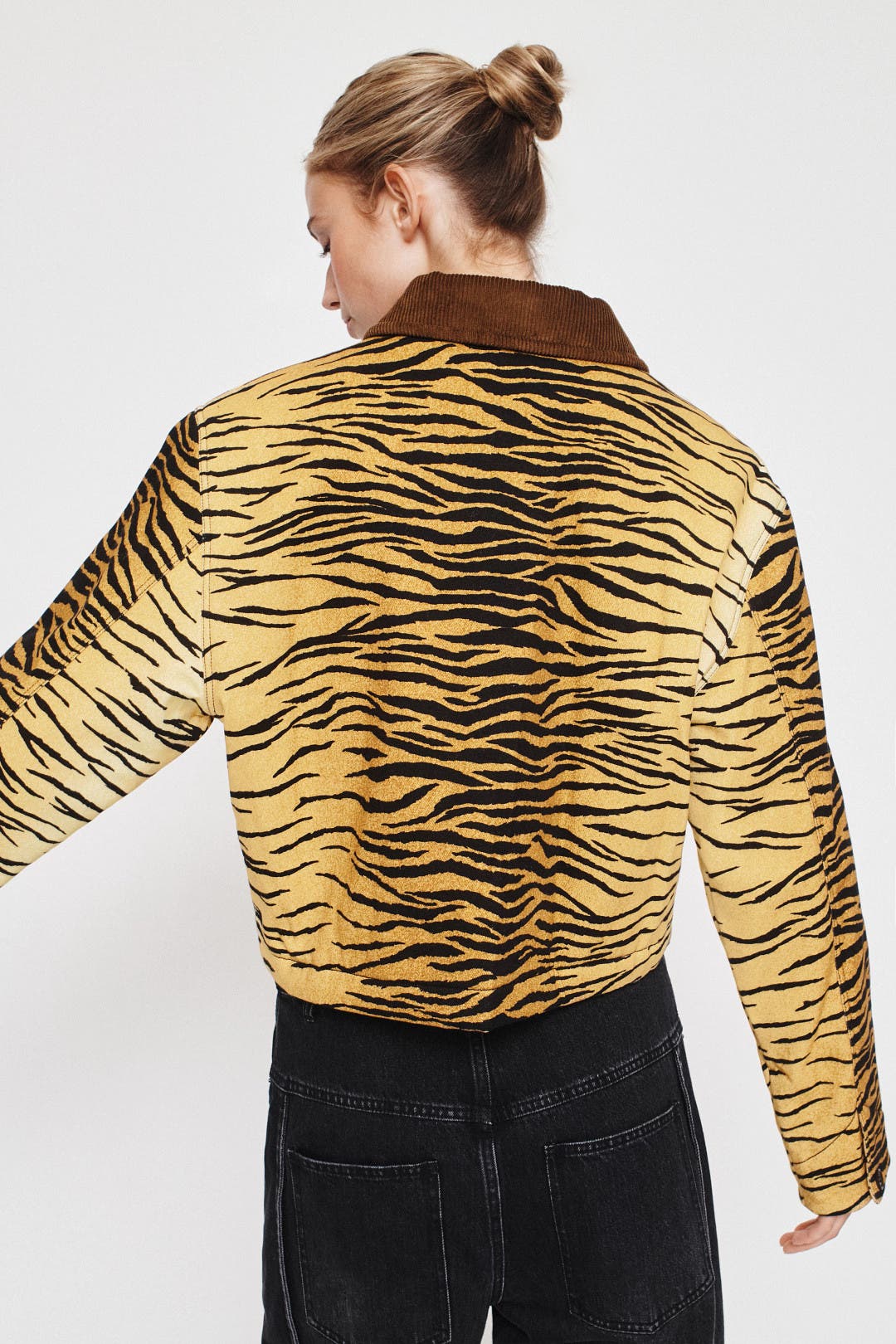 Tiger Print Stretch Gabardine Blouson Jacket by Moschino Jeans