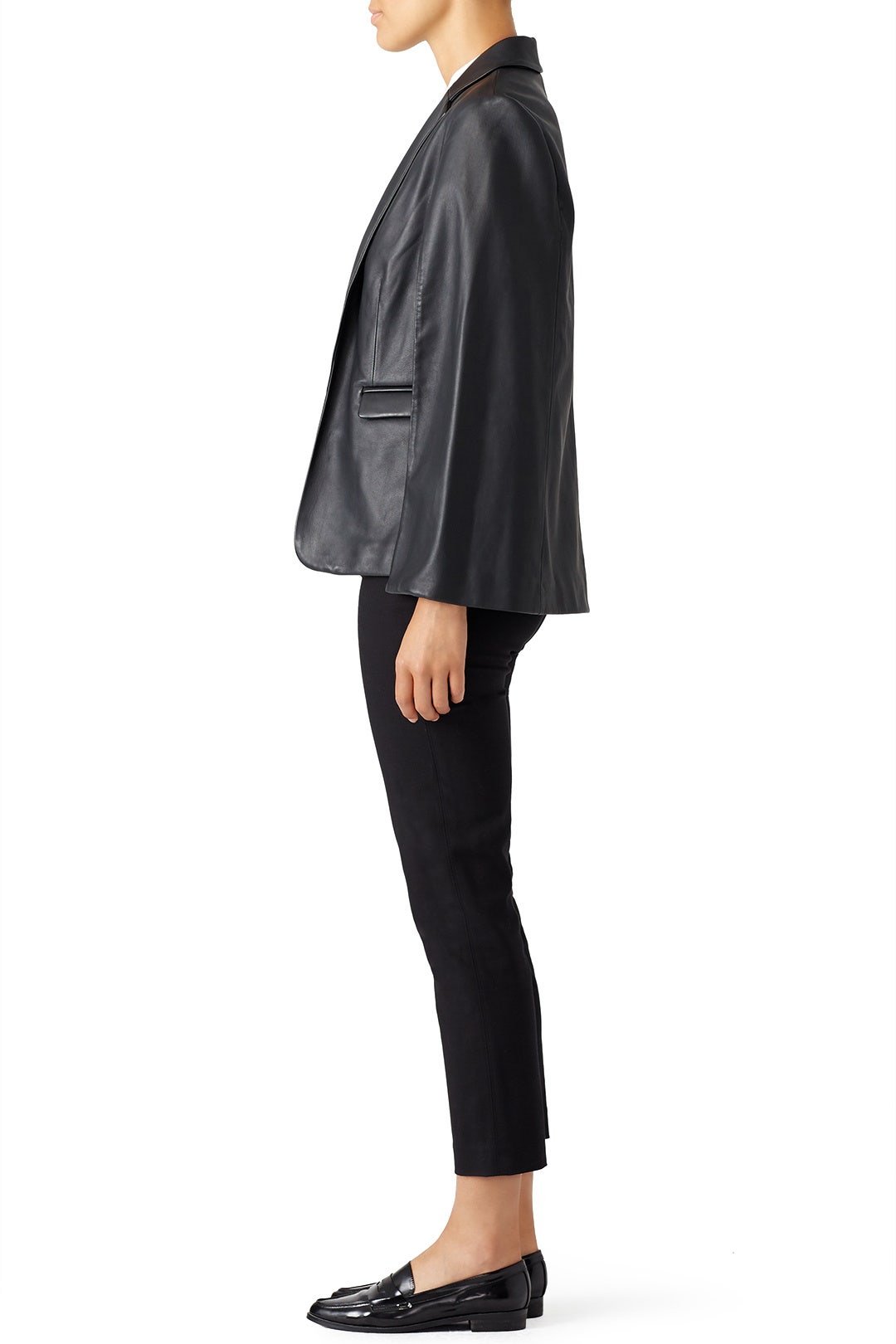 Black Leather Cape Blazer by Badgley Mischka 2