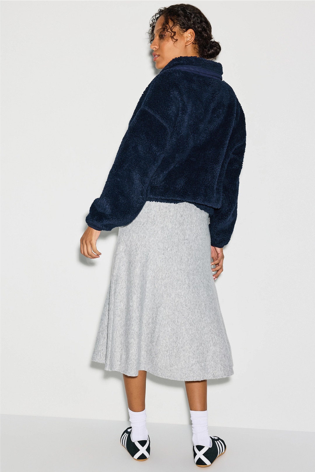 Pile Fleece Knit Long Sleeve Mock Neck Pullover