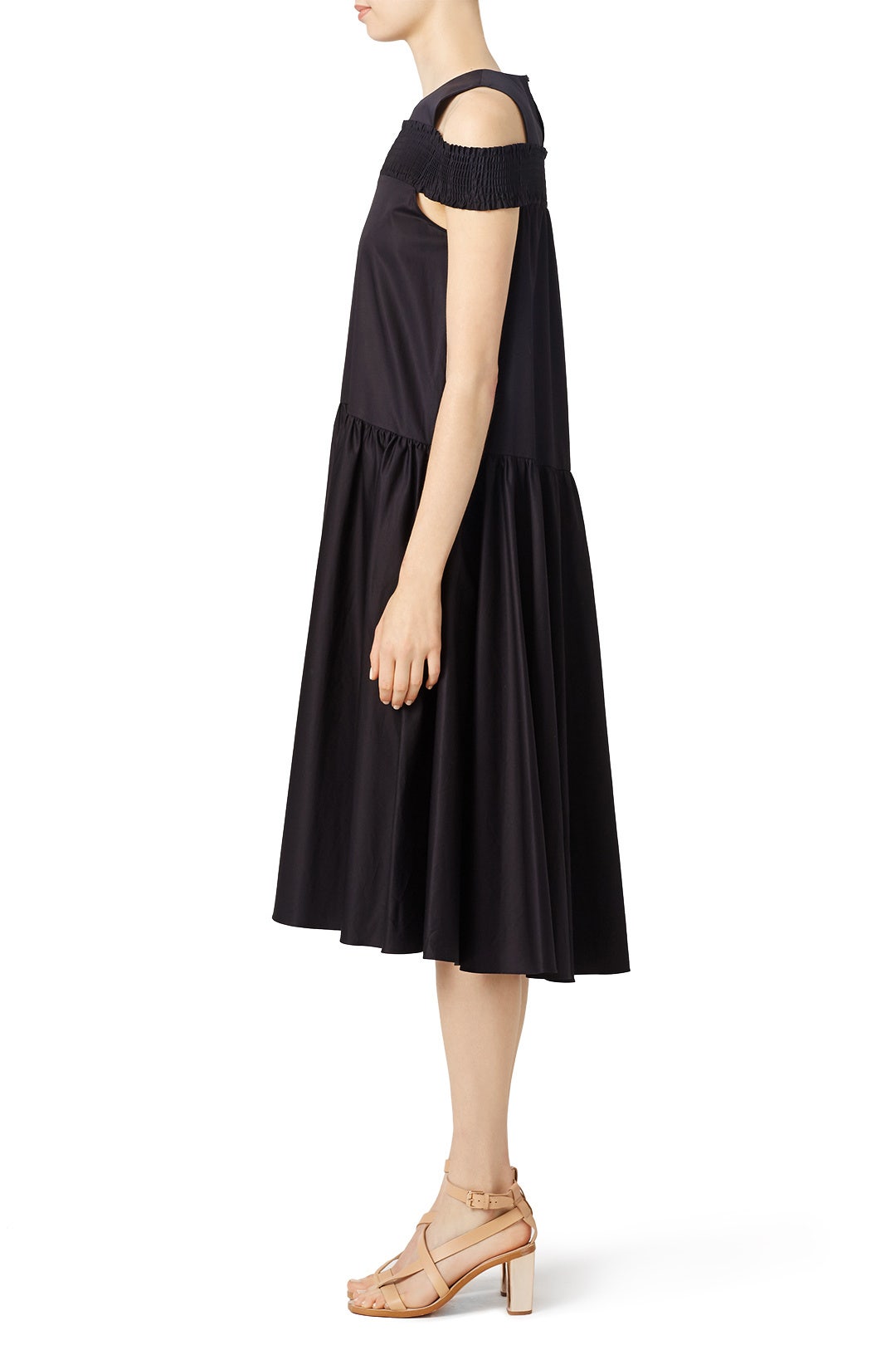 Black Smocked Off The Shoulder Dress by Tibi 2