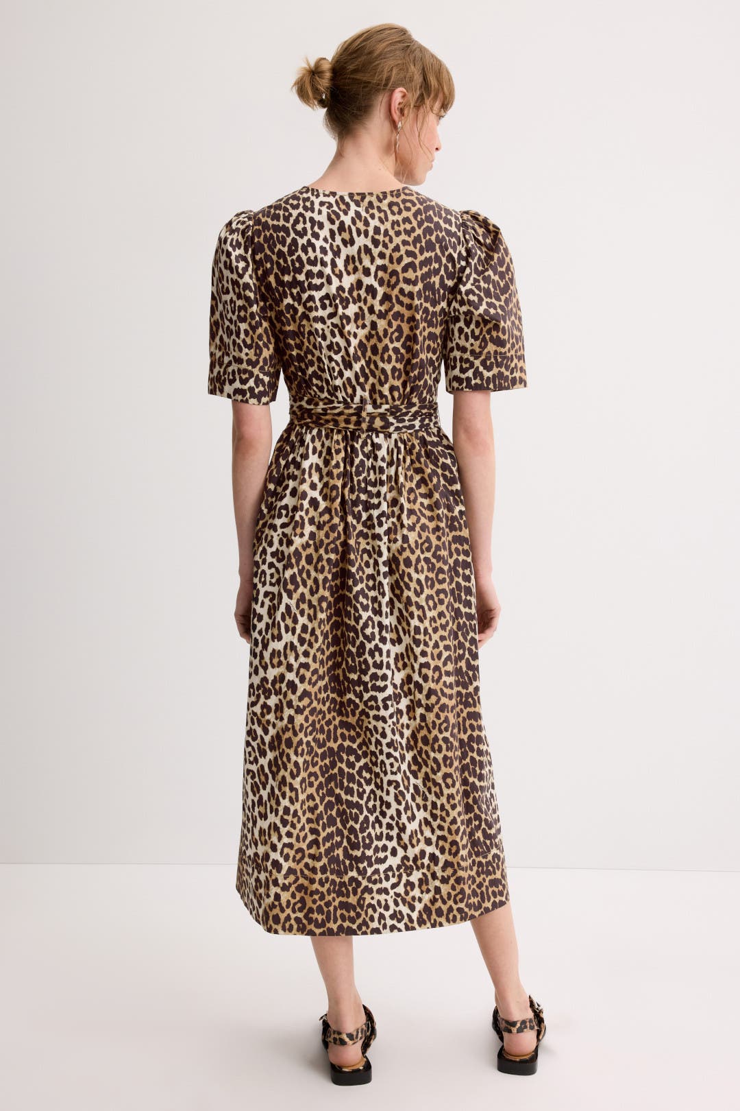 Leopard Printed Cotton Tie Strap Midi Dress by GANNI | Rent