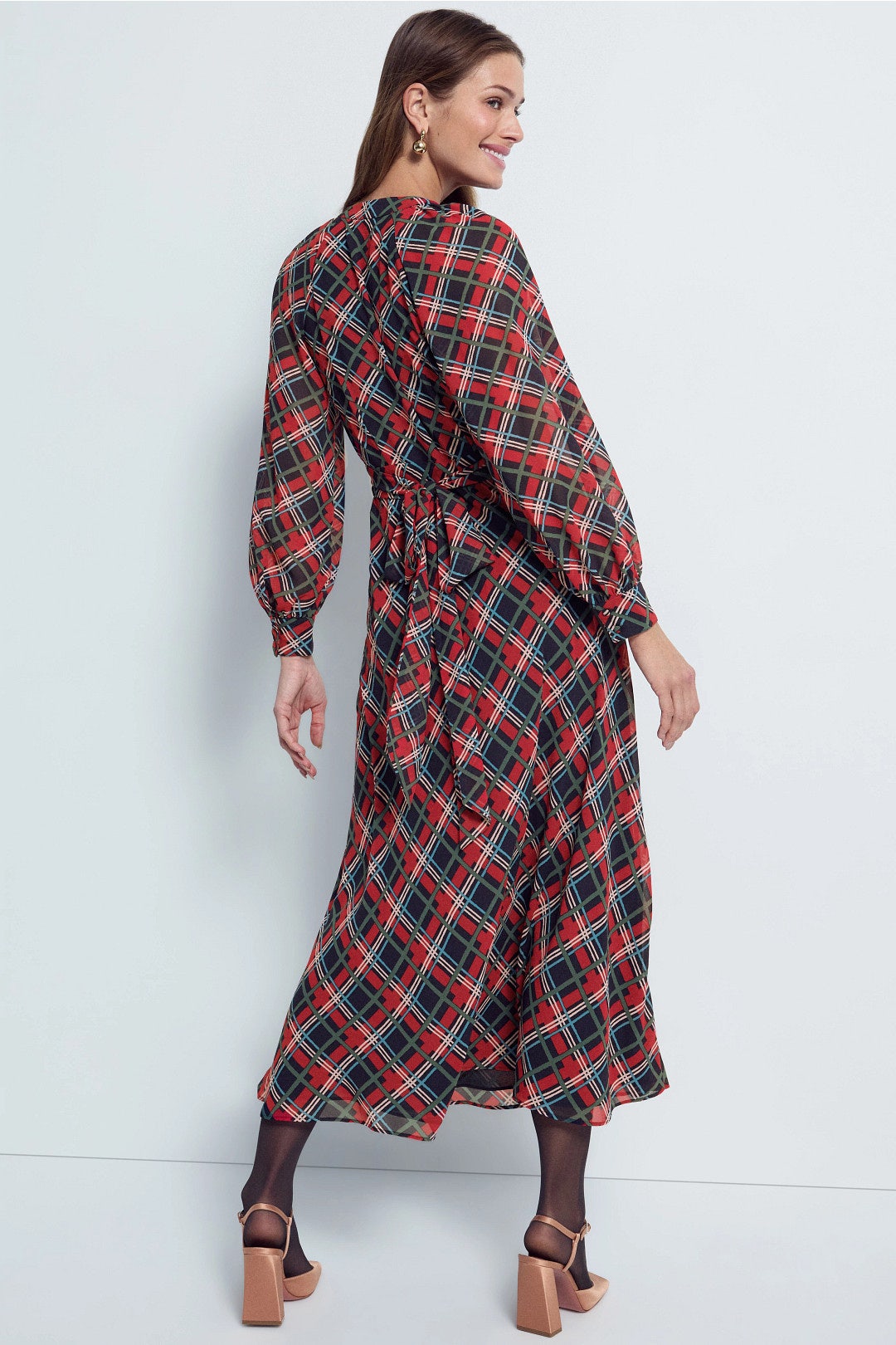 Tie Neck Puff Sleeve Midi Dress by Rixo x RTR 2