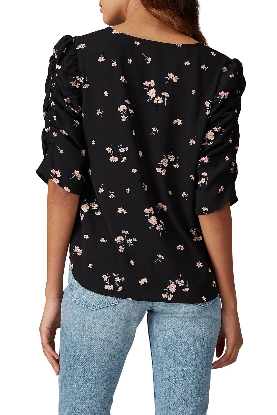 Black Shirred Sleeve Blouse by B Collection by Bobeau 1