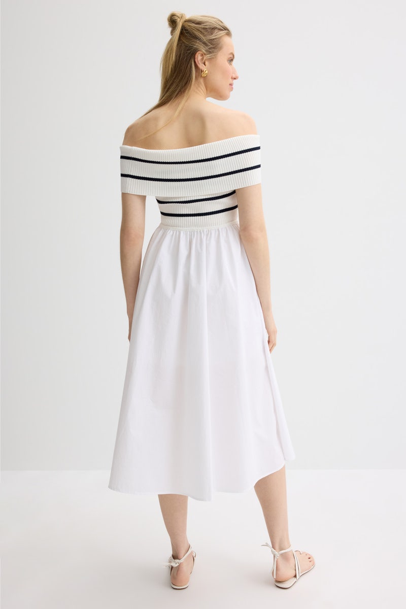 Off The Shoulder Stripe Knit Poplin Midi Dress by Milly - Photo 2