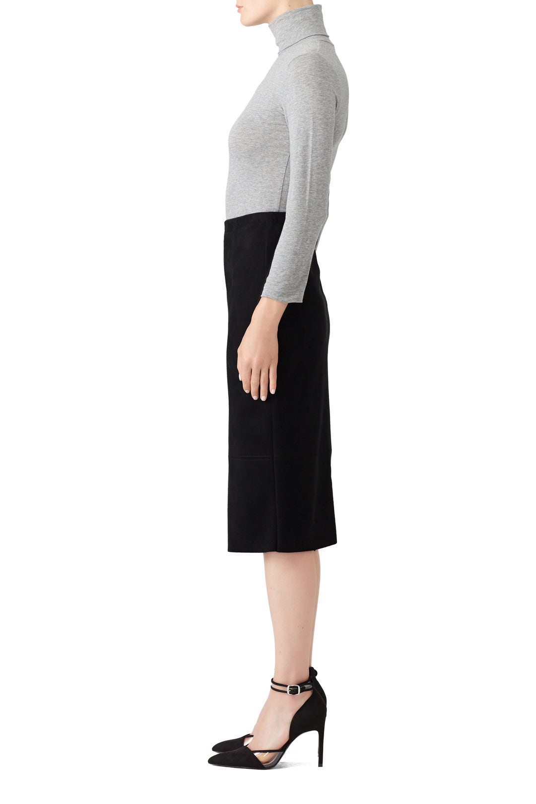 Faux Suede Front Slit Midi Skirt by Fifteen Twenty 2