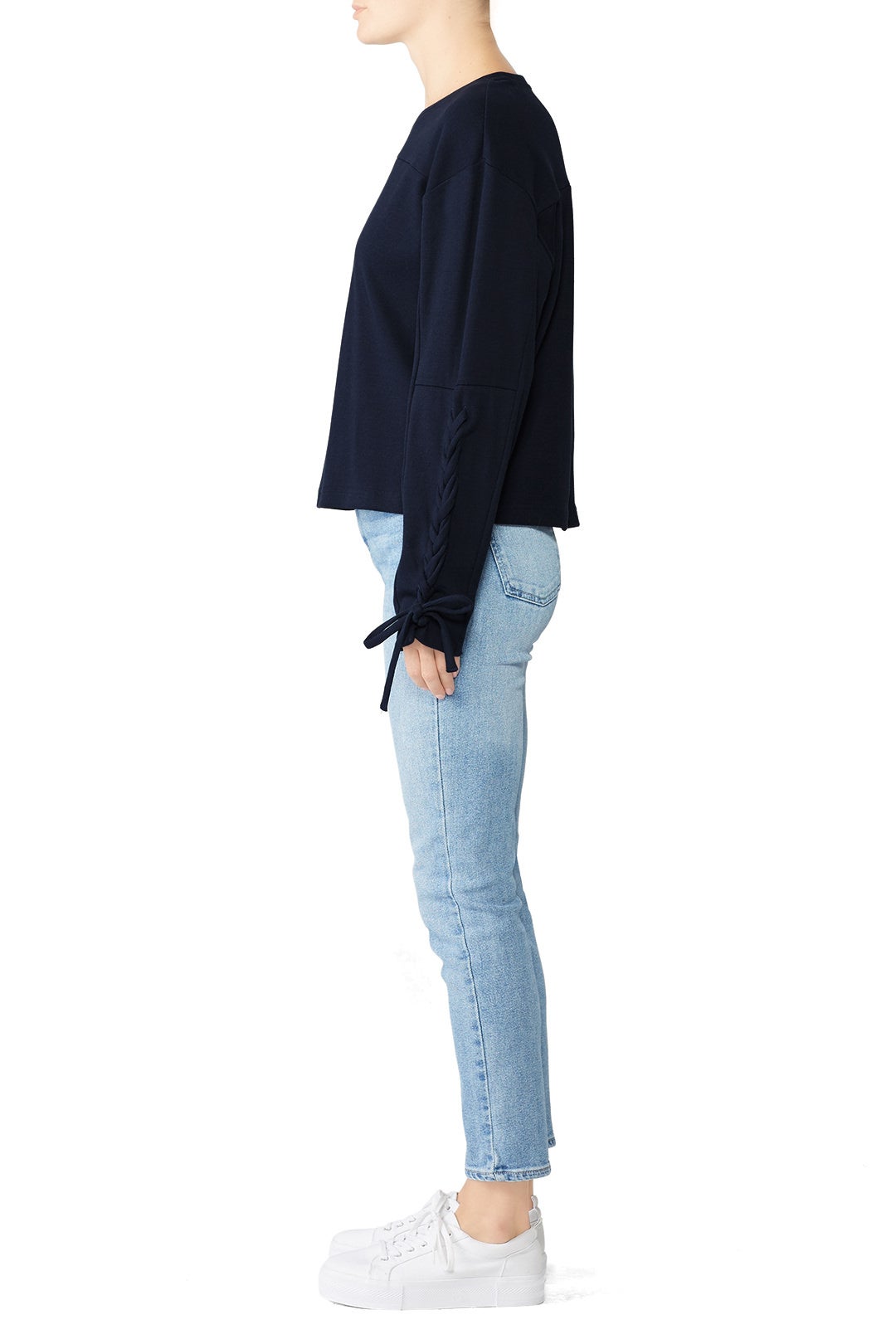 Navy Tie Sleeve Sweatshirt by Slate & Willow 1