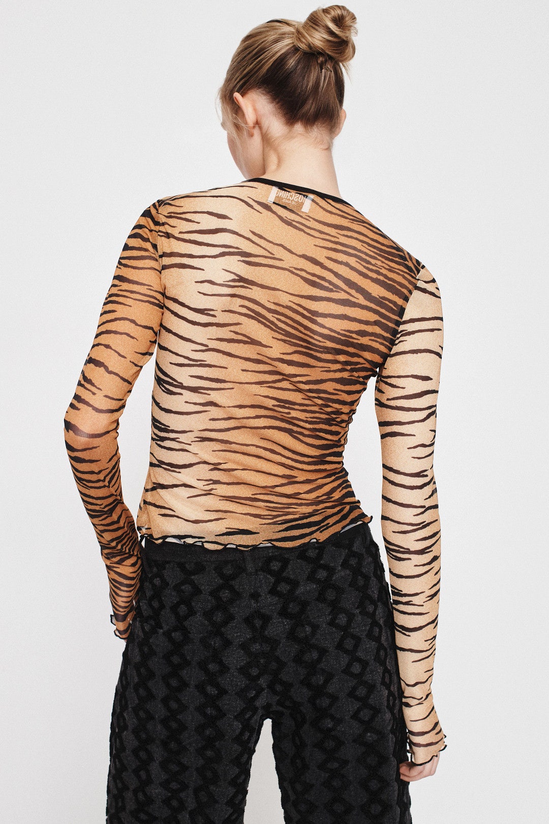 Tiger Print Mesh Long Sleeve Top by Moschino Jeans 2