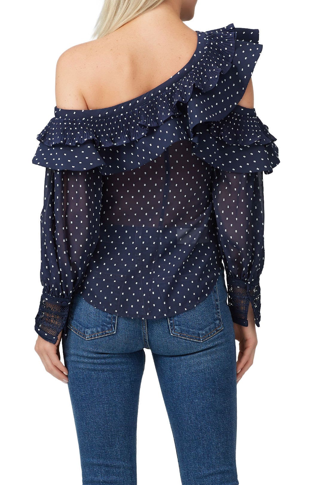 Navy Plumetis Frilled Top by Self-Portrait 2