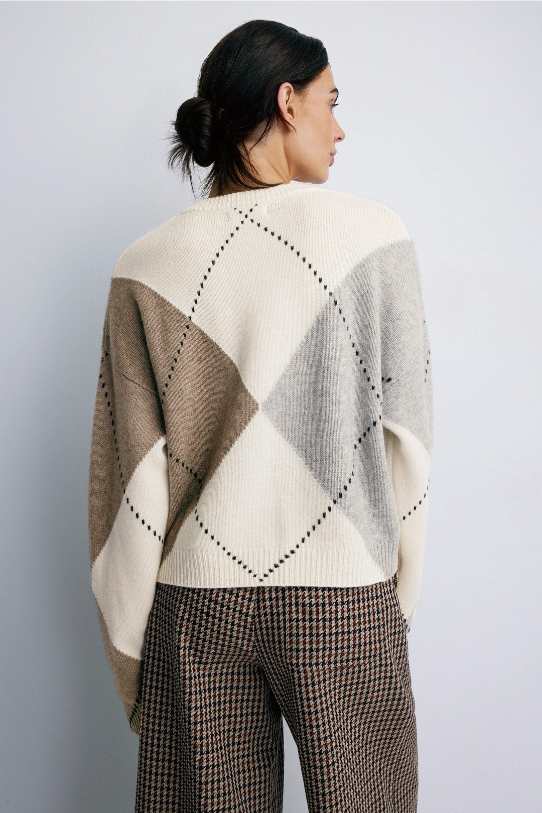 Premium Cashmino Argyle Intarsia V Neck Sweater by NAADAM 2