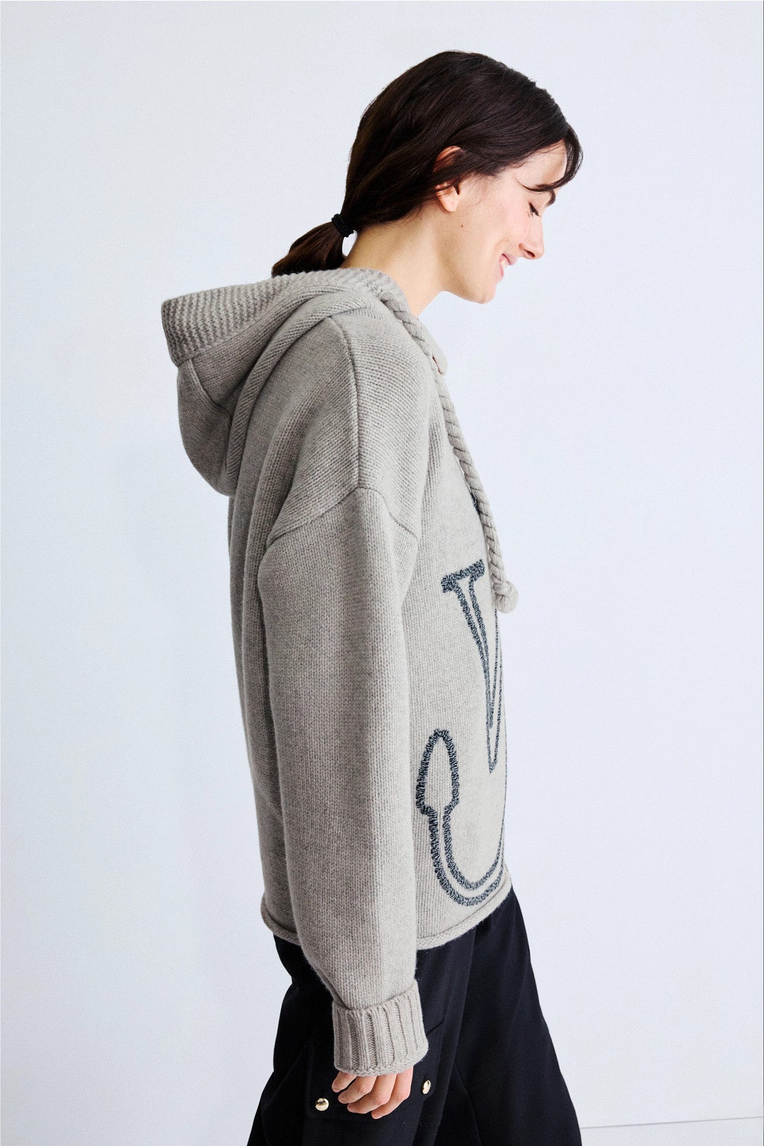 Grey Anchor Embroidery Zipper Hoodie by JW Anderson 1