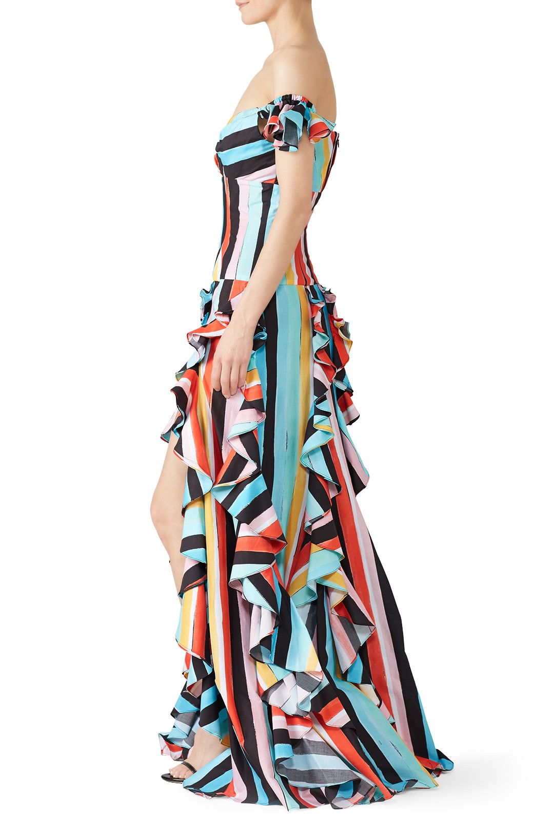 Rainbow Striped Ruffle Gown by CAROLINE CONSTAS 1