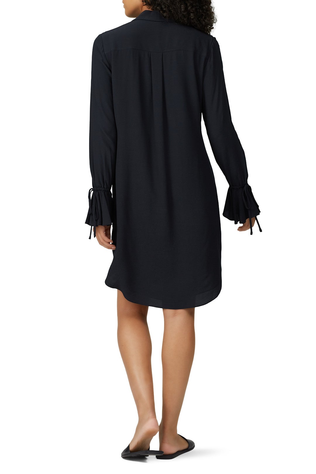 long-sleeve twist-front shirt dress Bell Sleeve Twist Front Shirt Dress