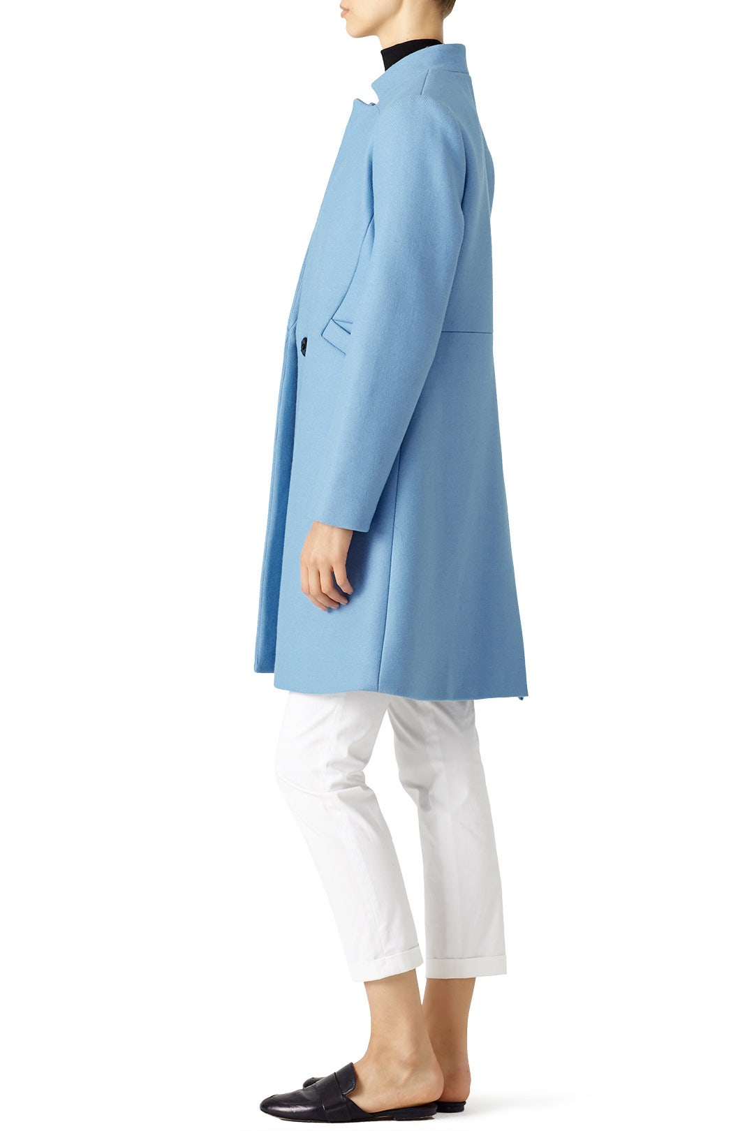 Ice Blue Doubleface Wool Slim Coat by Milly 1