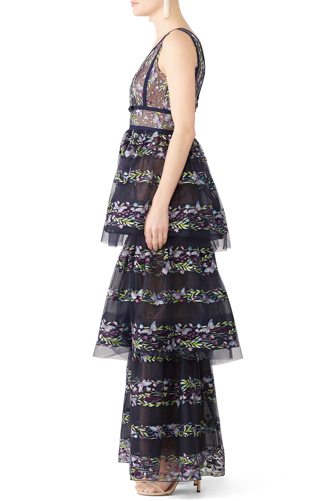 Navy Floral Tiered Gown by Marchesa Notte 2