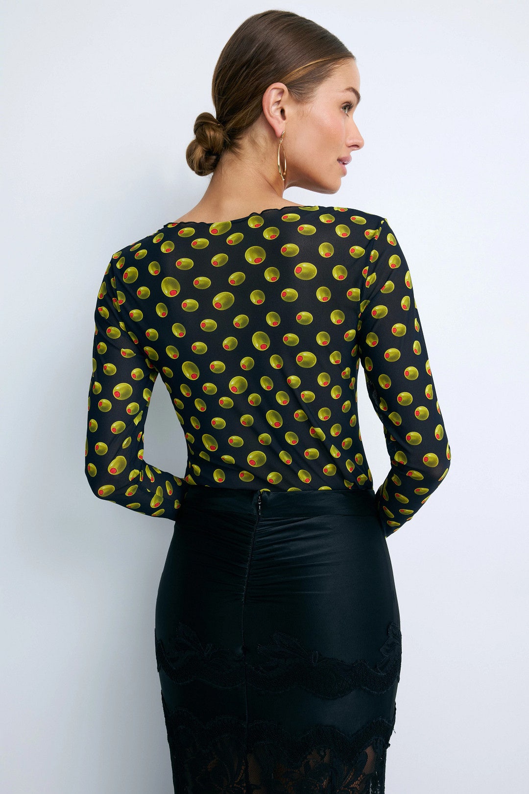 Mesh Long Sleeve Olive Printed Top by Terez 2