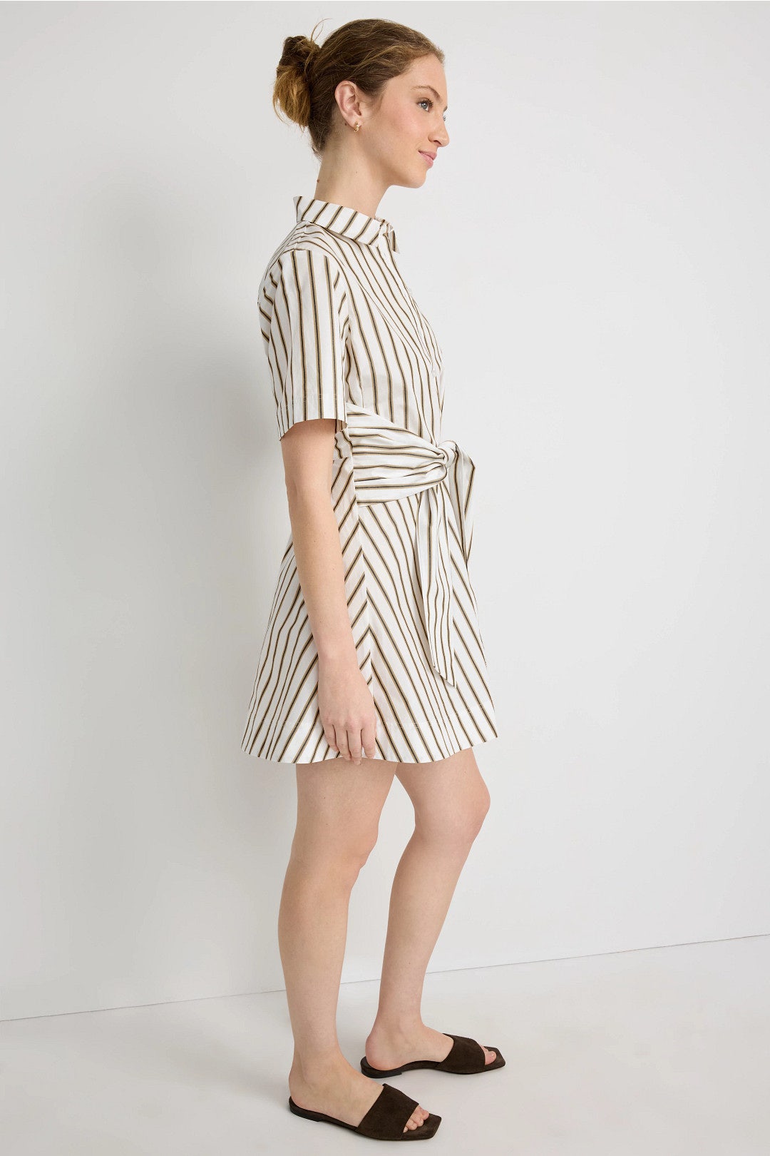 jason wu pleated shirt dress Striped Short Sleeve Shirt Dress
