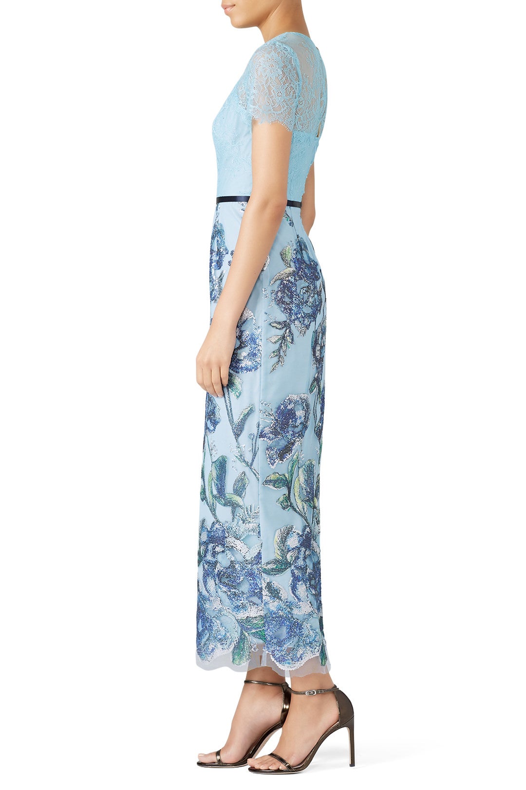 Blue Artwork Sequin Dress by Marchesa Notte 2